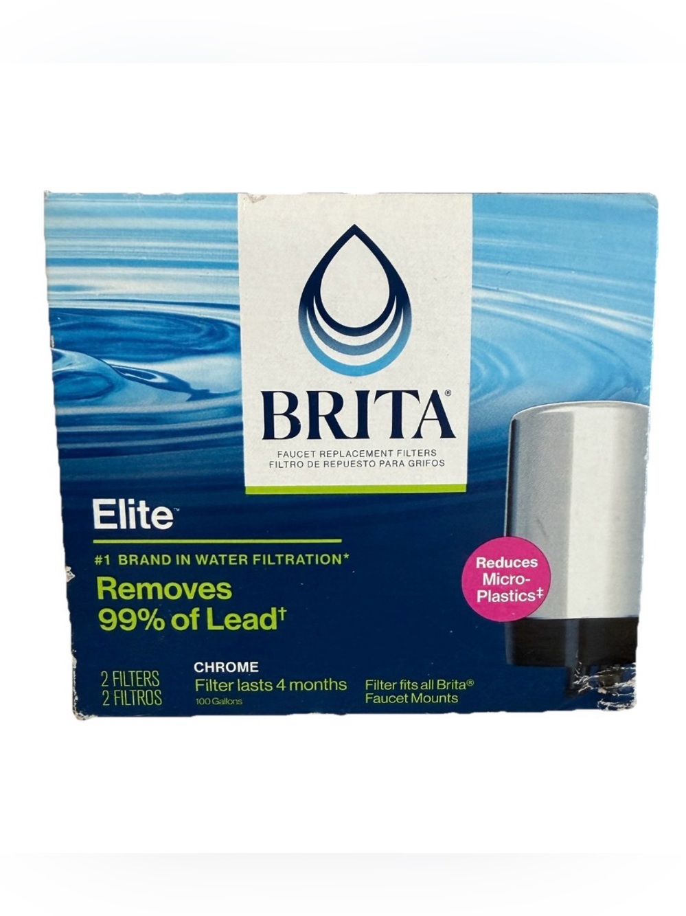 NEW BRITA Faucet Elite Chrome Replacement Filter 2Pack  Remove 99% of Lead FF100